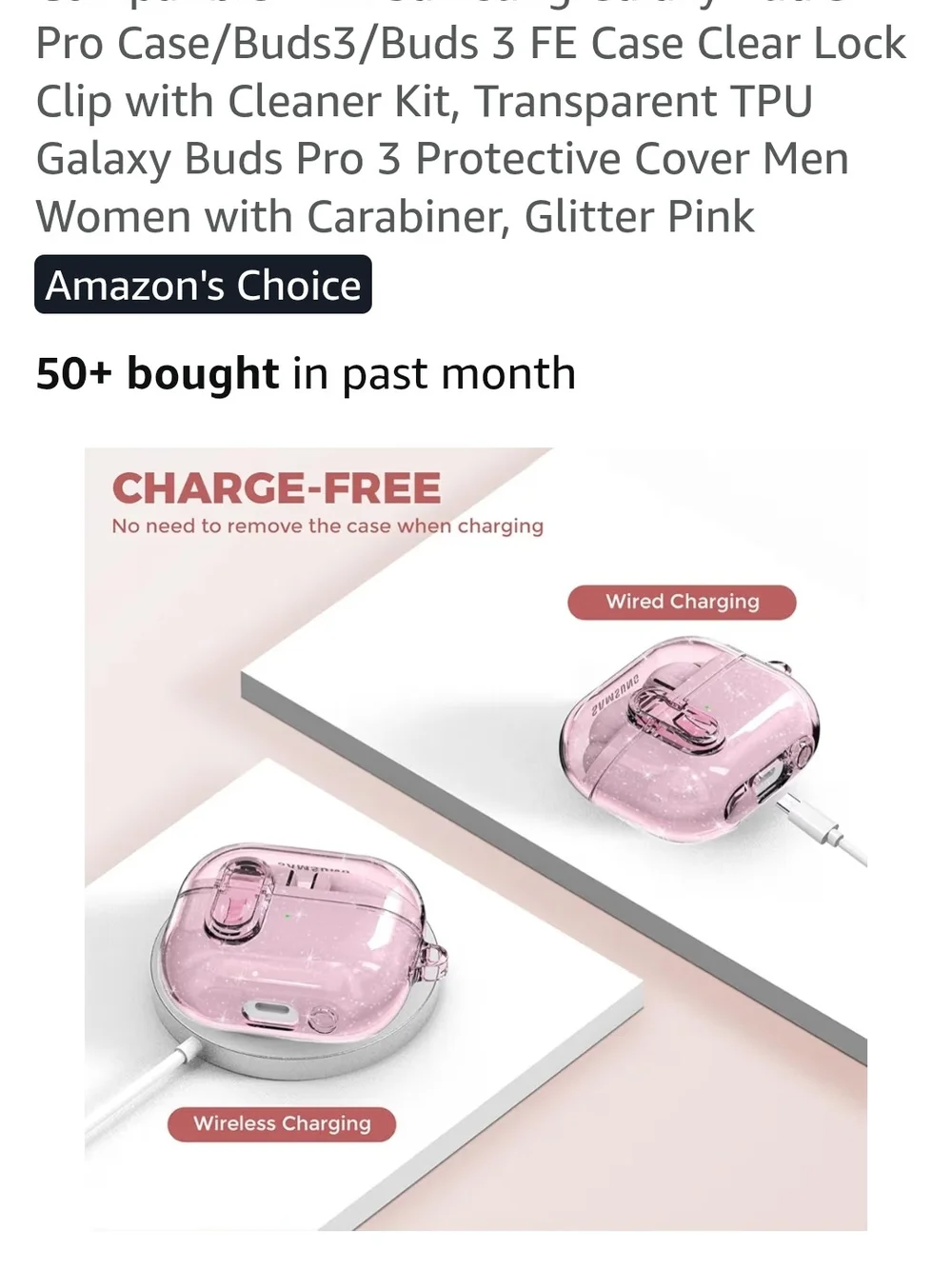 Samsung Galaxy Buds Pro 3 Pink Earbuds Case w/Carabiner-Compact Protective Cover